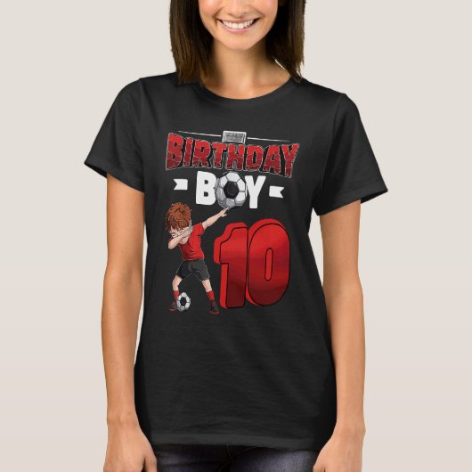 Dabbing boy 10 year old Soccer Player 10th birthda T-shirt (Voorkant)