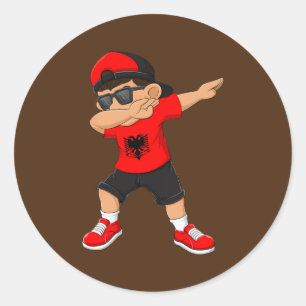 Dabbing Boy Albanian Albania Flag Kids Dab Dance Ronde Sticker