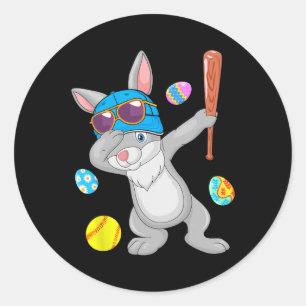 Dabbing Bunny Spelen Softbal Pasen Kostuum Spelen Ronde Sticker