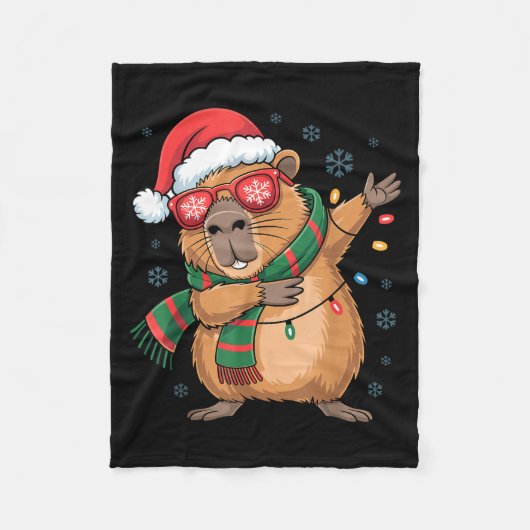 Dabbing Capybara Christmas Santa Hat Funny Holiday Fleece Deken (Voorkant)
