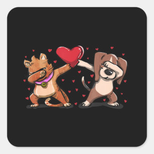 Dabbing Cat Beagle Heart Funny Valentijnsdag Gift Vierkante Sticker