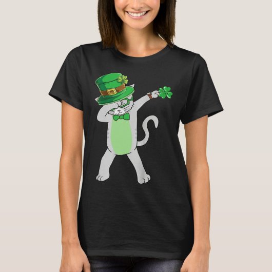 Dabbing Cat Leprechaun  Cat Shamrock St Patrick s  T-shirt (Voorkant)