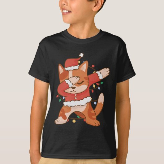 Dabbing Cat Santa Hat - Grappige kerst T-shirt (Voorkant)