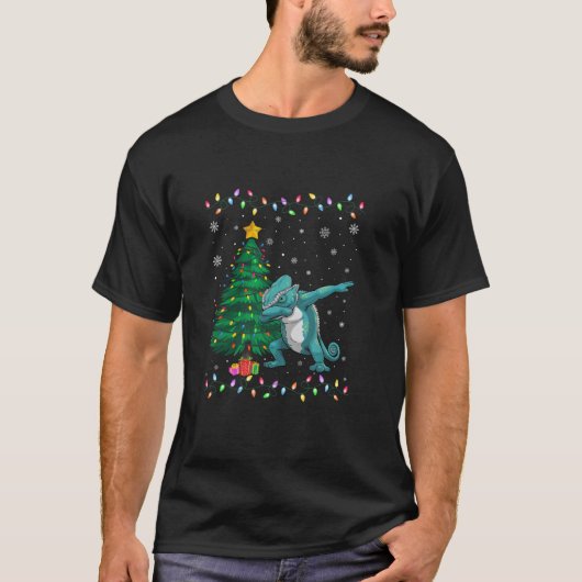 Dabbing Chameleon Kerstboom Lights Ugly Christmas T-shirt (Voorkant)