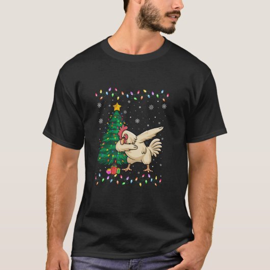 Dabbing Chicken Xmas Tree Lights Ugly Christmas Sw T-shirt (Voorkant)