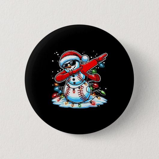 Dabbing Christmas Baseball Snowman Boys Baseball W Ronde Button 5,7 Cm (Voorkant)