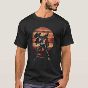 Dabbing Cowgirl Zonsondergang Western Cactus Woest T-shirt