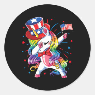 Dabbing Eenhoorn 4 juli Oom Sam Meisjes Amerika Ronde Sticker
