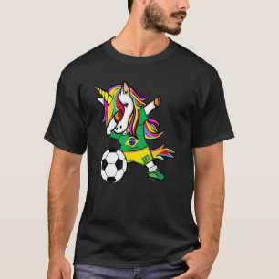 Dabbing Eenhoorn Brazilië Football Brazilian Flag  T-shirt