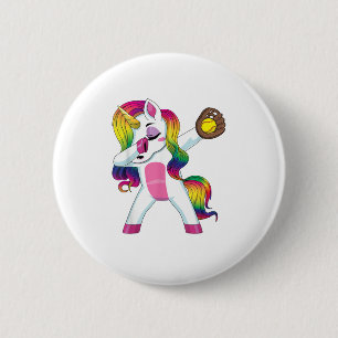 Dabbing Eenhoorn Softbal Meisjes Vrouwen T-shirt Ronde Button 5,7 Cm