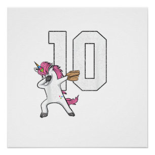 Dabbing Eenhoorn Softbal Nummer 10 T-Shirt - Zacht Perfect Poster