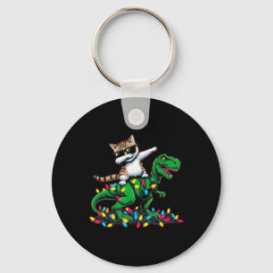 Dabbing Egeïsche kat op Xmas Lights Dinosaur T Rex Sleutelhanger