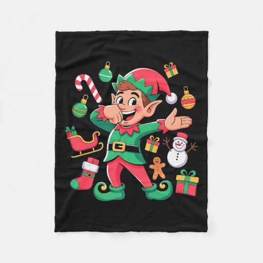 Dabbing Elf Santa Sleigh Snowman Funny Dabbing Chr Fleece Deken (Voorkant)