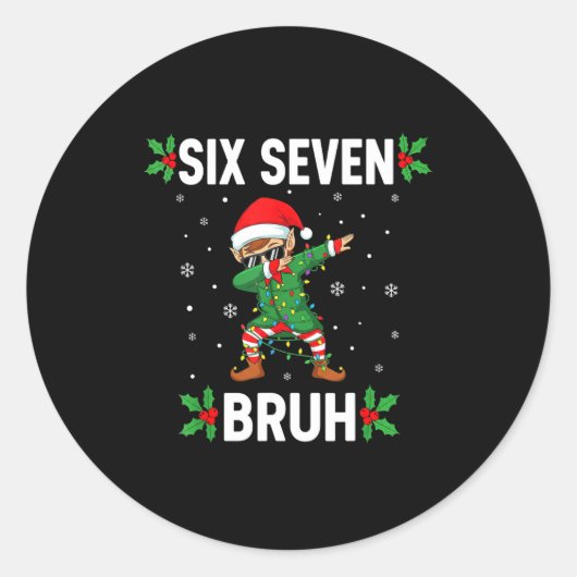 Dabbing Elf Six Seven Bruh Christmas 67 Meme Xmas Ronde Sticker (Voorkant)