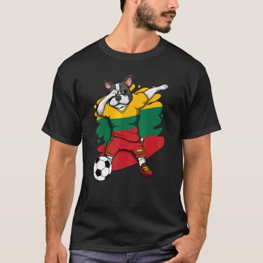 Dabbing French Bulldog Lithuania Soccer Fan Jersey T-shirt (Voorkant)