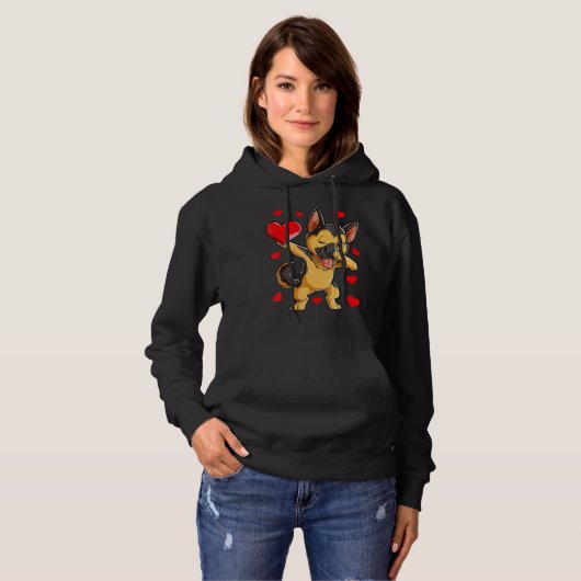 Dabbing German Shepherd Heart Valentines Day Boys Hoodie (Voorkant volledig)