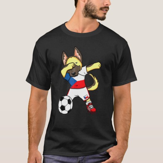 Dabbing German Shepherd Tsjechië Soccer Fans T-shirt (Voorkant)