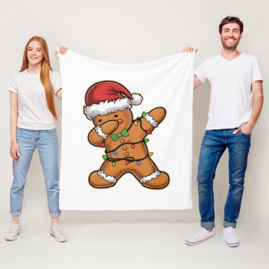 Dabbing Gingerbread Tree Light Kerstmis Fleece Deken (In situ)