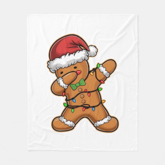Dabbing Gingerbread Tree Light Kerstmis Fleece Deken (Voorkant)