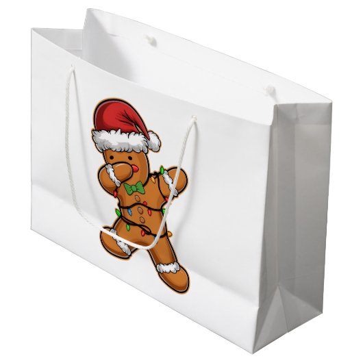 Dabbing Gingerbread Tree Light Kerstmis Groot Cadeauzakje (Voorkant Gekanteld)