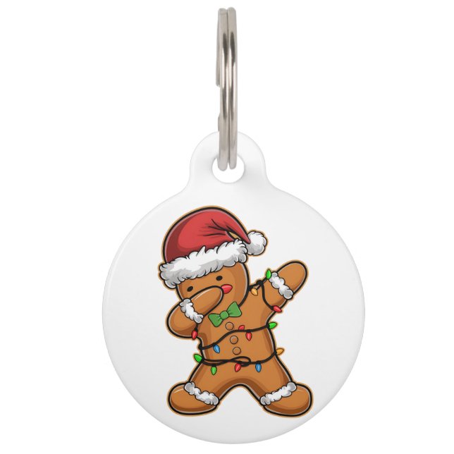 Dabbing Gingerbread Tree Light Kerstmis Huisdierpenning (Voorkant)