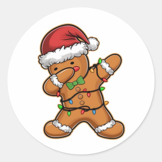 Dabbing Gingerbread Tree Light Kerstmis Ronde Sticker (Voorkant)