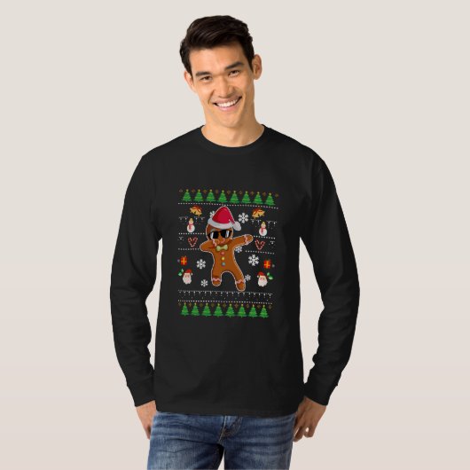 Dabbing Gingerbrood Man met kerstavaar Ugly T-shirt (Voorkant volledig)