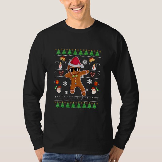 Dabbing Gingerbrood Man met kerstavaar Ugly T-shirt (Voorkant)