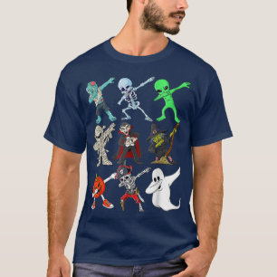 Dabbing Halloween Boys Skeleton Zombie Scary Pumpk T-shirt