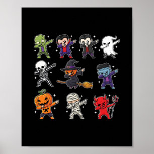 Dabbing Halloween Jongens Skelet Zombie Enge Pompo Poster