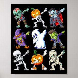 Dabbing Halloween Jongens Skelet Zombie Y Pompoen Poster