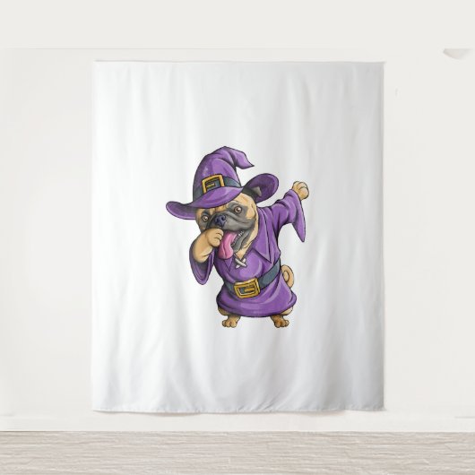Dabbing Heks Pug Leuke Halloween Pugs Grappige Dab Wandkleed (Voorkant)
