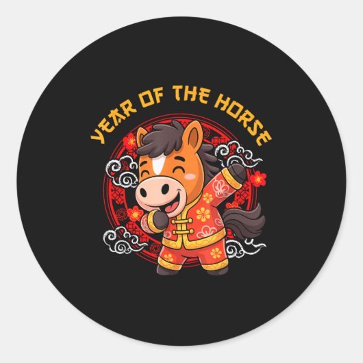 Dabbing Horse Chinese New Year Of The Horse2026 Ronde Sticker (Voorkant)