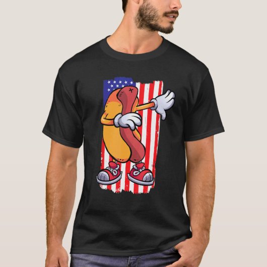 Dabbing Hot Dog Dancing Food Flag 4th July Themed T-shirt (Voorkant)