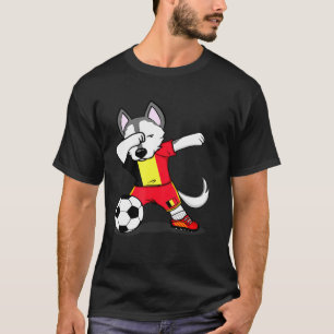 Dabbing Husky Dog Belgium Football Belgische vlag  T-shirt