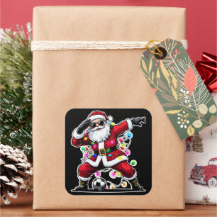 Dabbing Kerstman Kerstverlichting Voetbal Vierkante Sticker
