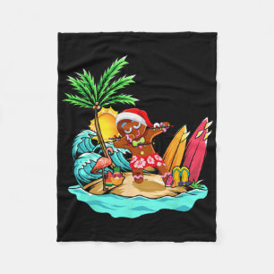 Dabbing Kerstman Peperkoek Flamingo Op Strand Zome Fleece Deken