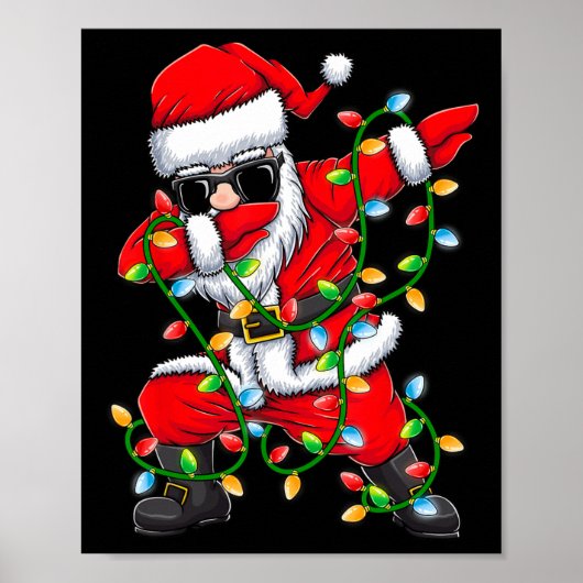 Dabbing Kerstman Xmas Lights Meisjes Jongens Kinde Poster (Voorkant)