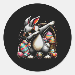 Dabbing Konijn Happy Pasen Eier Cadeau Kinderen Bo Ronde Sticker