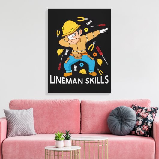 Dabbing Lineman Skills Gift Vader Mannen Lineman Canvas Afdruk (Insitu (Woonkamer))