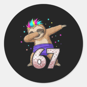 Dabbing Luiaard 67 Grappige Zes Zeven Gen Z Slaapm Ronde Sticker