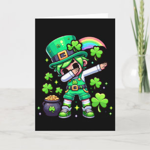Dabbing Meisje Leprechaun St. Patricks Dag Regenbo Kaart