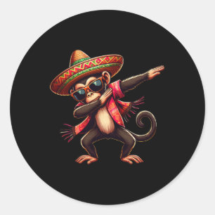 Dabbing Monkey Sombrero Poncho Cinco de Mayo Mexic Ronde Sticker