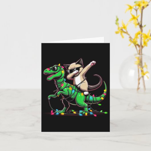 Dabbing Oosterse Korthaar op Xmas Lights Dinosauru Kaart (Gele Bloem)