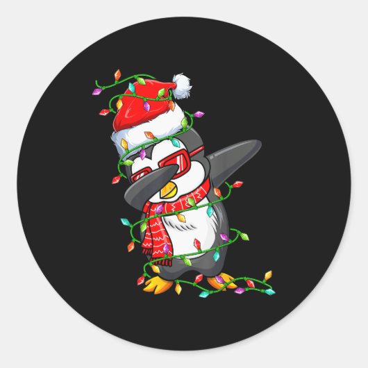 Dabbing Penguin Wearing Santa Hat - Penguin Lover  Ronde Sticker (Voorkant)