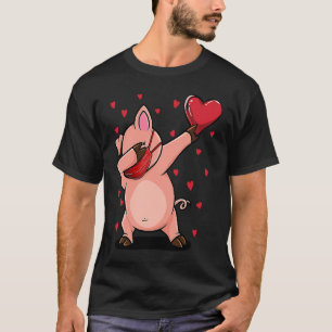 Dabbing Pig met Face Mask Heart Gifts voor Valenti T-shirt