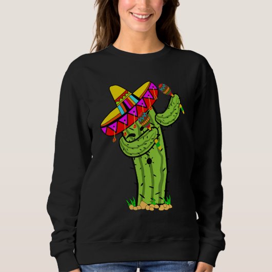 Dabbing Prickly Cactus with mexican sombrero hat Trui (Voorkant)