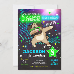 Dabbing Pug Verjaardag Uitnodiging / Boy Dance Par