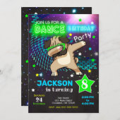 Dabbing Pug Verjaardag Uitnodiging / Boy Dance Par (Voorkant / Achterkant)