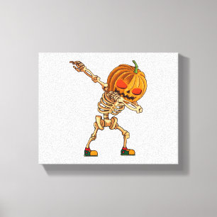 Dabbing Pumpkin - Scary Skeleton Costume - Funny H Canvas Afdruk